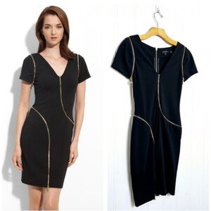 Ted Baker London Black Asymmetrical Zipper Bodycon Dress Size 3 (US 8)